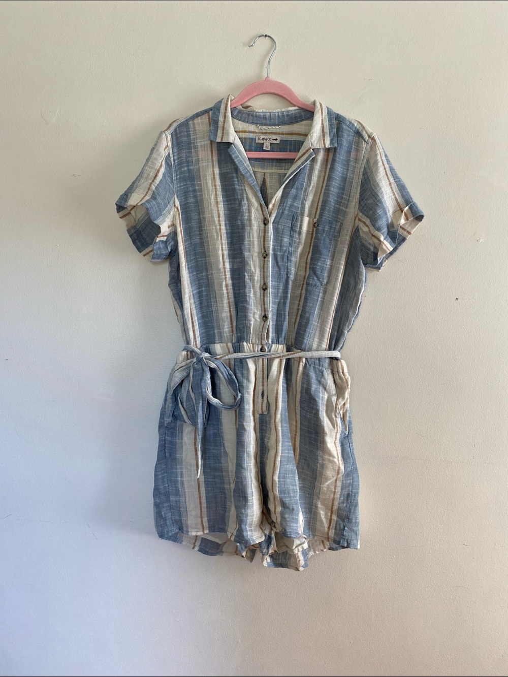 NWOT Toad & Co Striped Button Down Romper Sz L